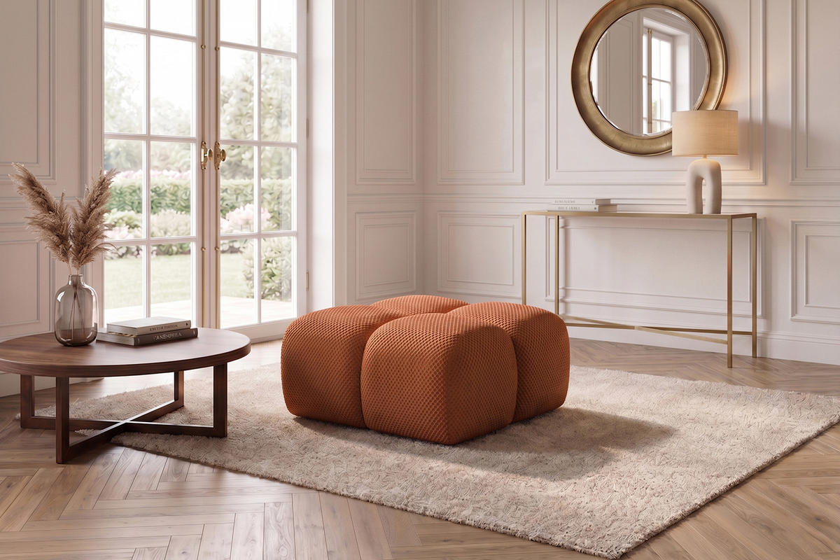HOCKER, Pouf, Strukturierter Premiumstoff Sonic, Kupfer, Averro - Orange, Holz (88/42/88cm) - Kaiser Möbel
