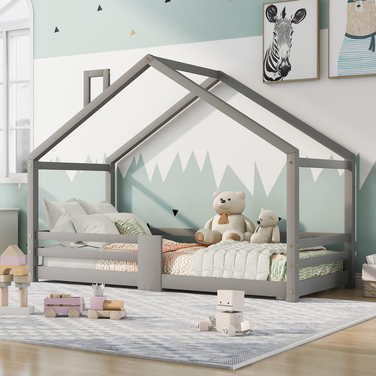 HAUSBETT grau - Grau, Holz (209/143/96cm) - Urban Meuble