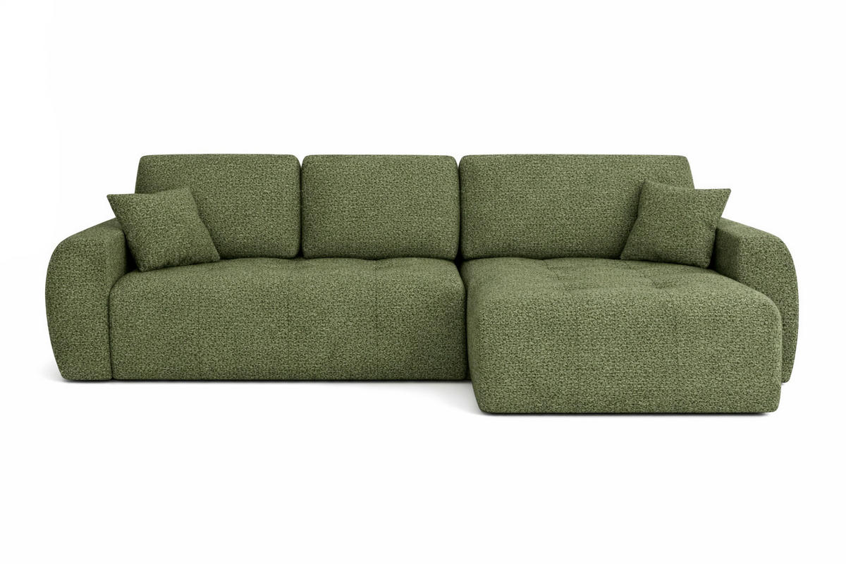ECKSOFA Mit Schlaffunktion Und Bettkasten L-Form Ivo L, Chenille-Stoff Artico, Moss, Rechts - Grün, Holz (250/142cm) - Kaiser Möbel
