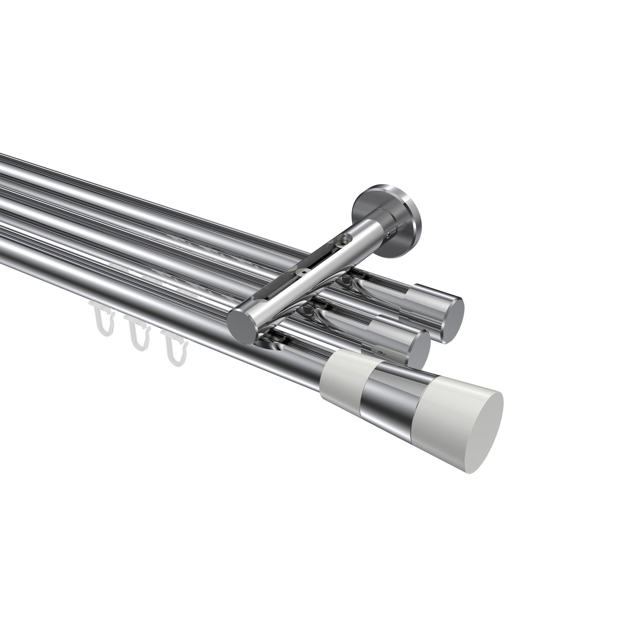 INNENLAUF-GARDINENSTANGEN-SET Siteno Tanara 200 cm, 3-läufig, 20 mm Ø Chrom - Chromfarben/Weiß, Metall (200cm) - INTERDECO