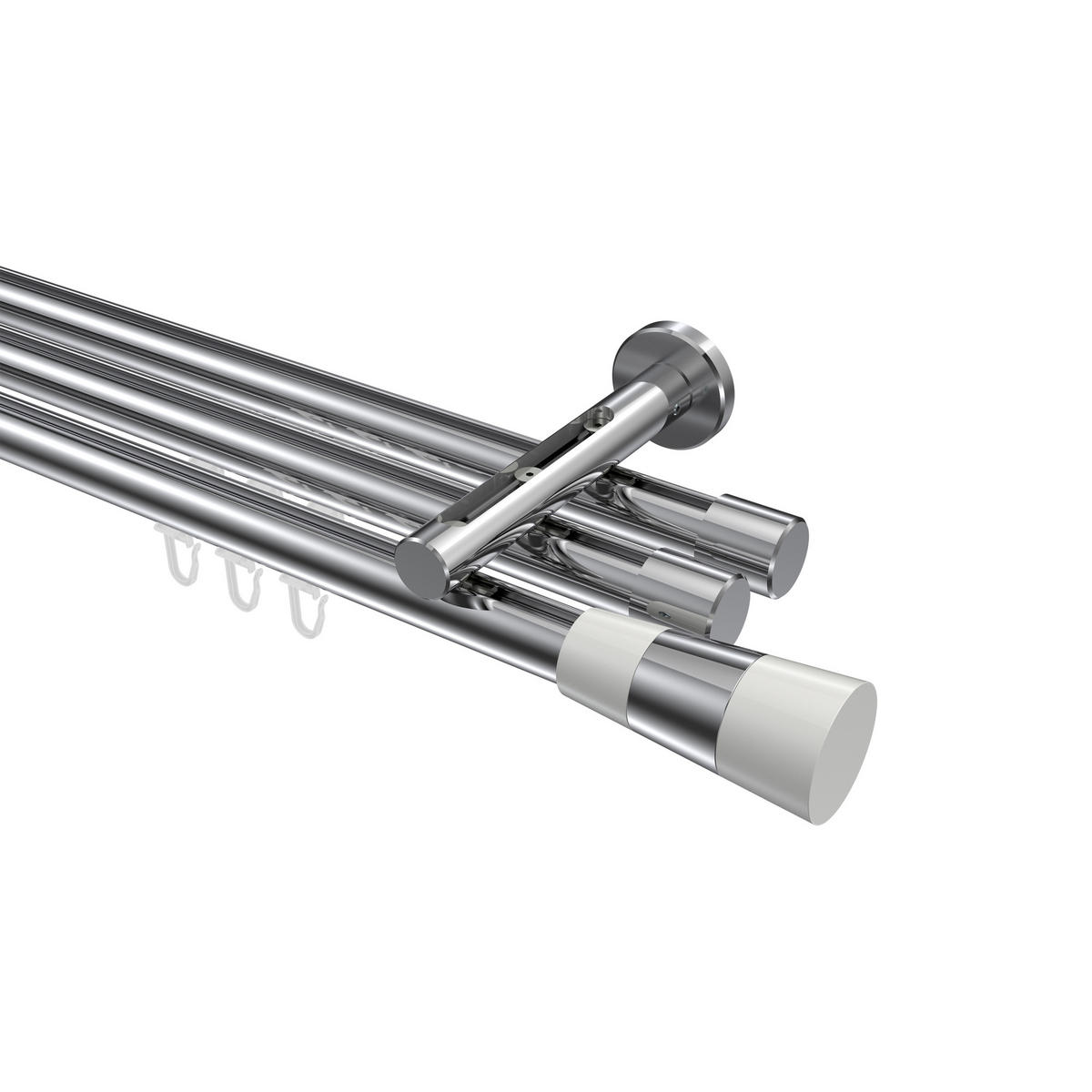 INNENLAUF-GARDINENSTANGEN-SET Siteno Tanara 140 cm, 3-läufig, 20 mm Ø Chrom - Chromfarben/Weiß, Metall (140cm) - INTERDECO