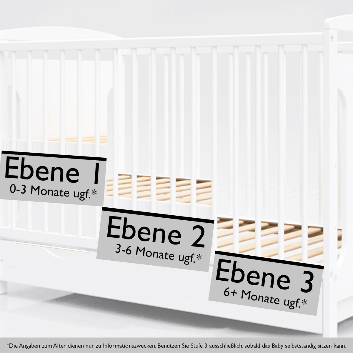 BABYBETT Nina, Mitwachsendes, mit Schublade Weiß - Weiß, Holz (60/120cm) - Premiers Moments