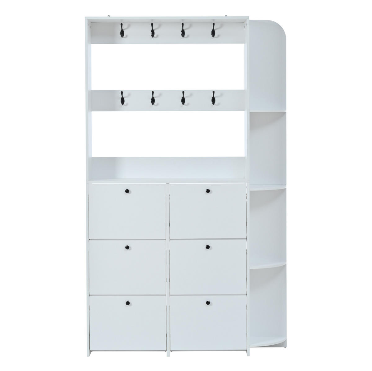 GARDEROBENSCHRANK 120/24/200 cm aus Spanplatte mit 6 Klappfächern und 8 Haken Weiß - Weiß, Holzwerkstoff (120/200/24cm) - Modenvie