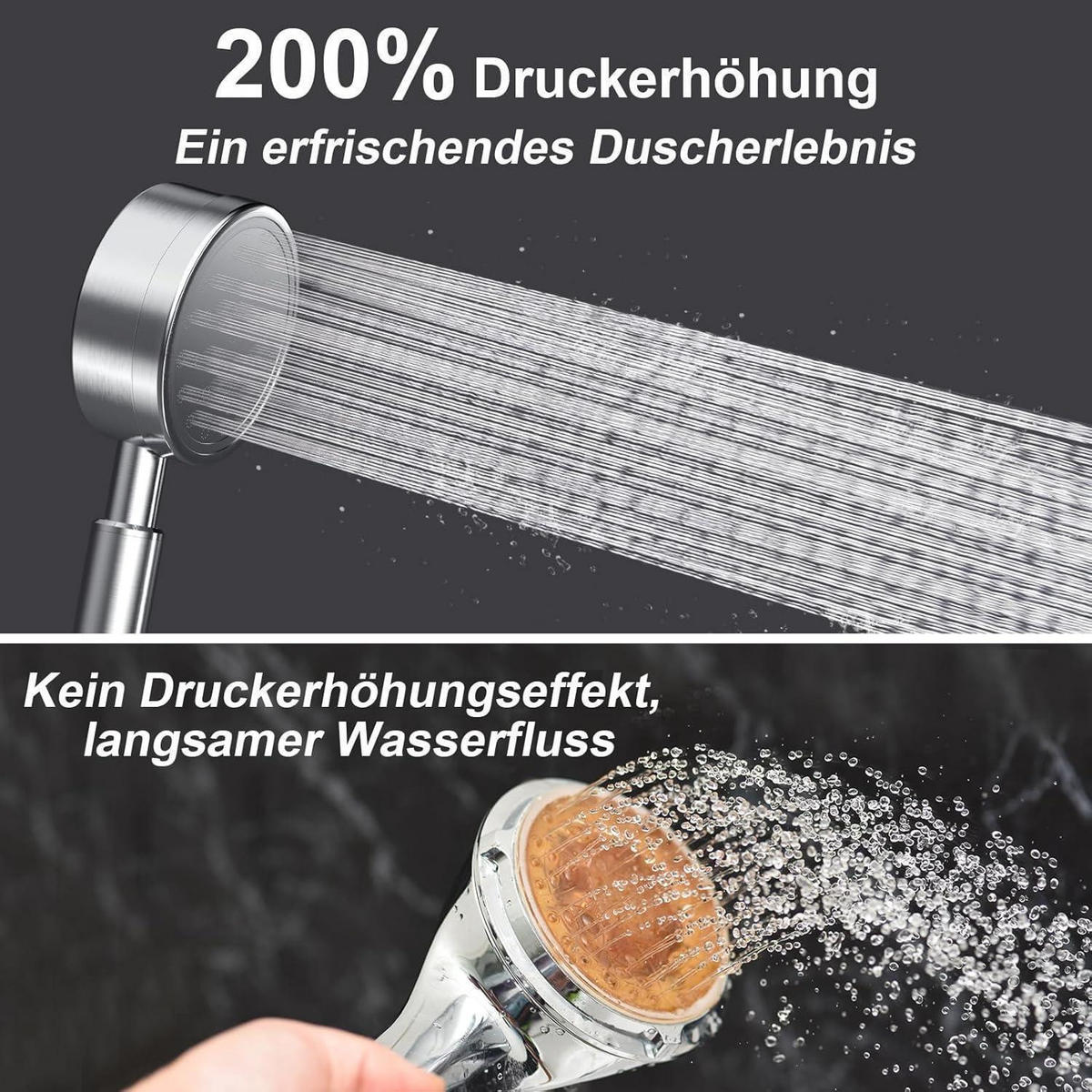 DUSCHKOPF mit Schlauch Edelstahl Wassersparfunktion 150 cm - Silberfarben, Metall (7.8/12.7/22cm)