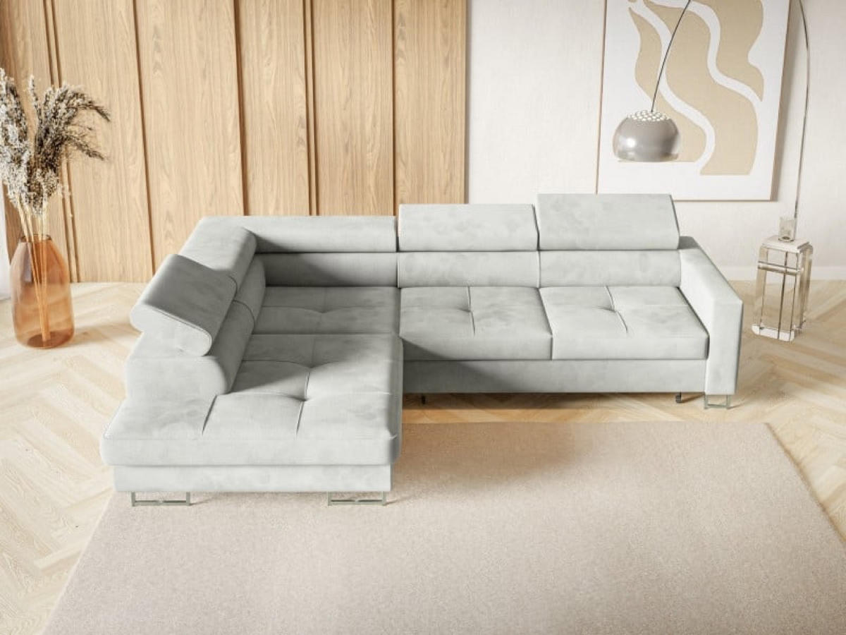 ECKSOFA Silber MERY L Mit Verstellbaren Kopfstützen Auf Silbernen Beinen - Grau, Textil (250/200cm) - Sepro Meble