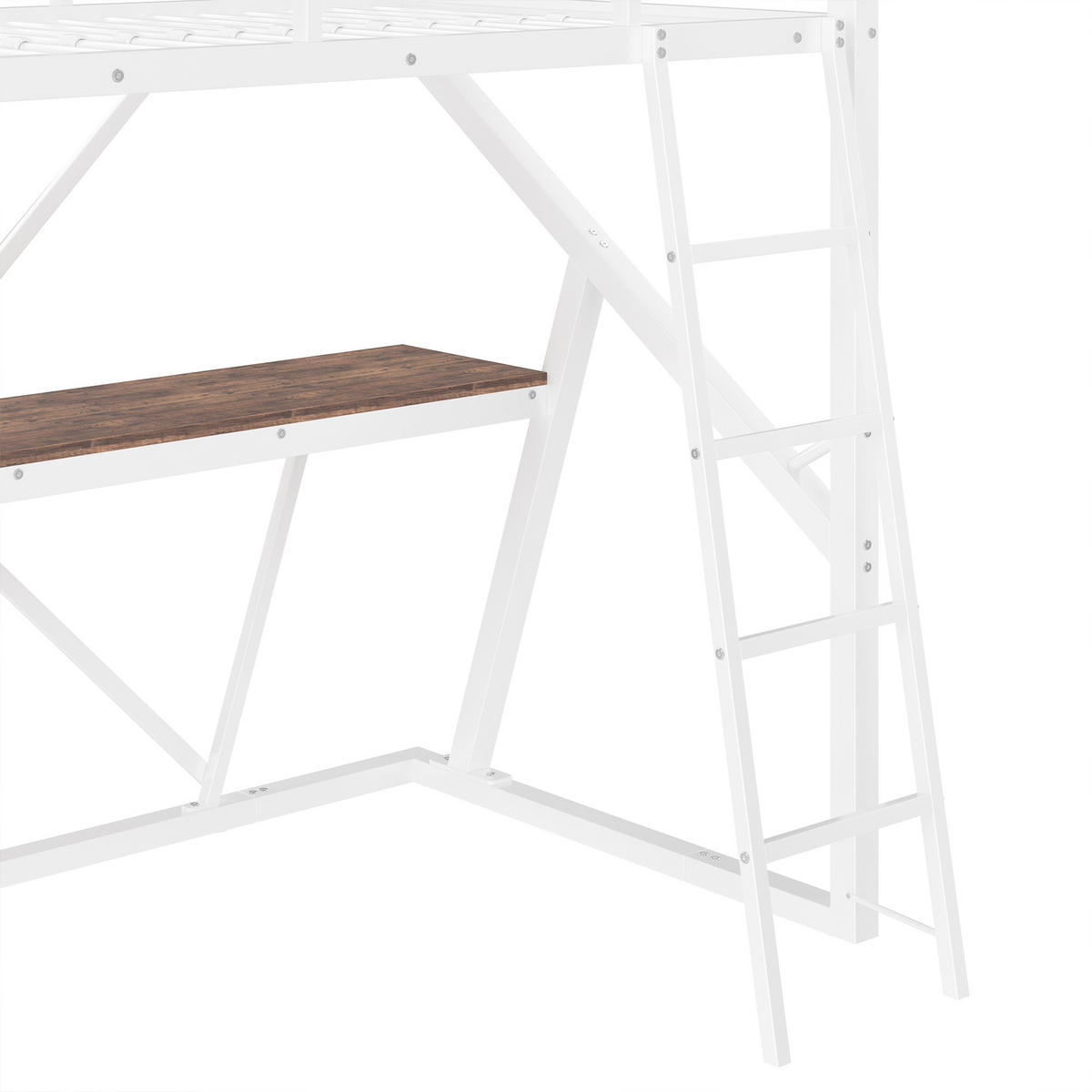 HOCHBETT 90/200 cm DE-04526, mit LED, Schreibtisch und Geländer in Weiß - Weiß, Metall (90/200cm) - ComfortXL