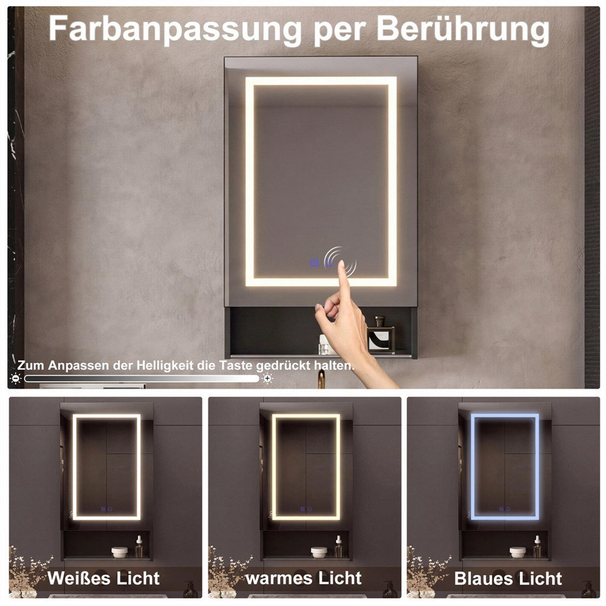 SPIEGELSCHRANK - eintürig - mit LED-Beleuchtung - Antibeschlag-Funktion und offenem Glasregal - Schwarz - Schwarz, Holzwerkstoff (16/88/50cm) - DELFA