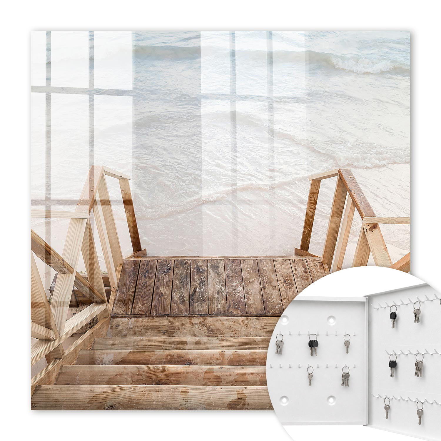 SCHLÜSSELBOX Weiß 30x30 cm – Türöffnung nach rechts - Strandruhe - Braun, Metall (30/30/5cm) - TULUP