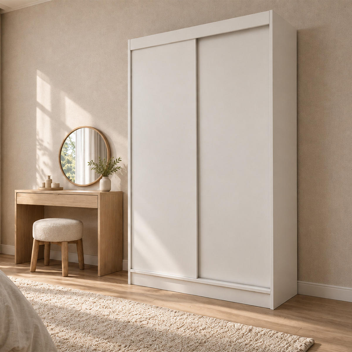 KLEIDERSCHRANK Steria 120 cm Weiß Griffe silber - Weiß, Holzwerkstoff (120/216/61cm) - KS Home Concept