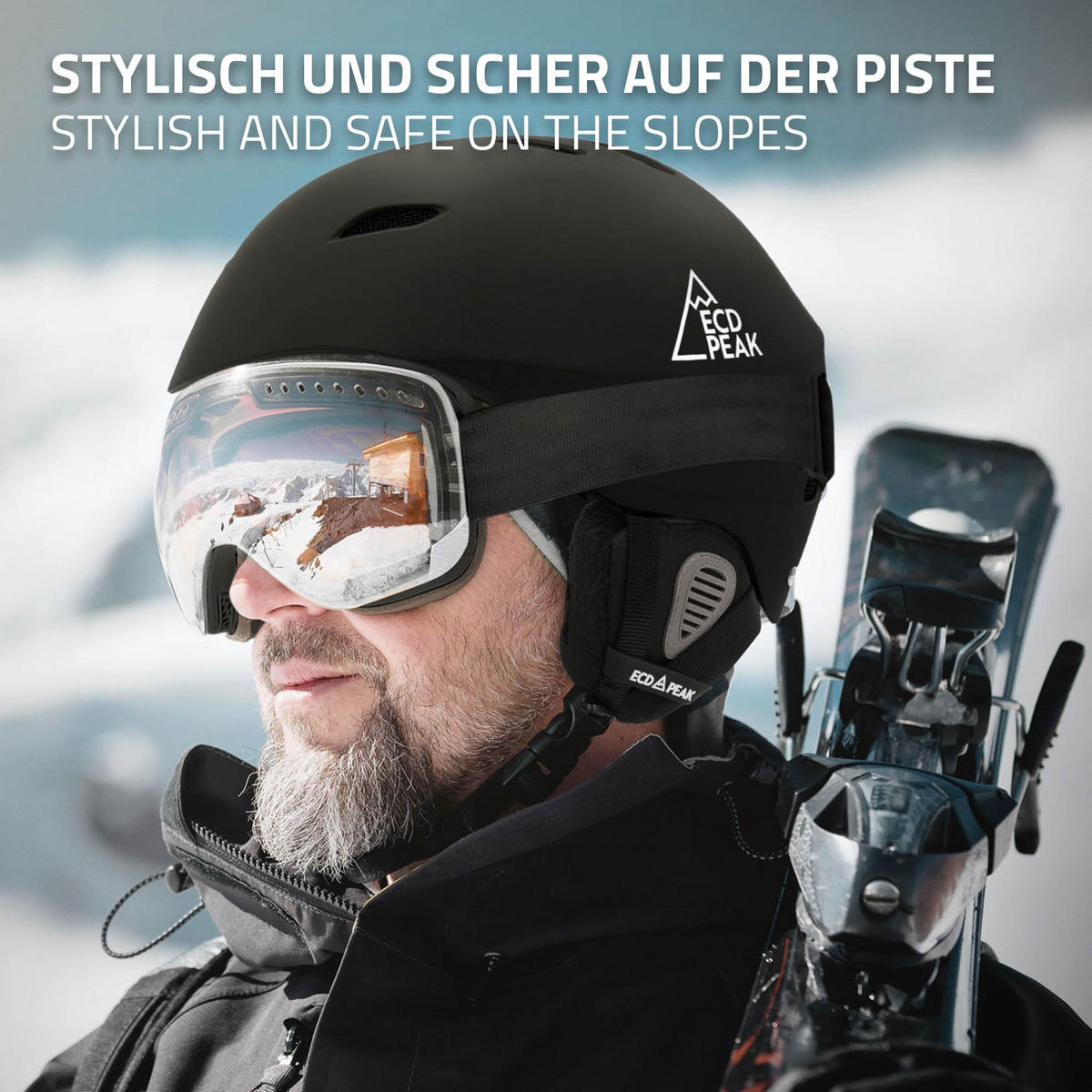 LYŽAŘSKÁ PŘILBA pro muže a ženy, robustní snowboardová přilba, černá, velikost L, 58–61 cm - černá, plast (30/24cm) - ECD-Germany