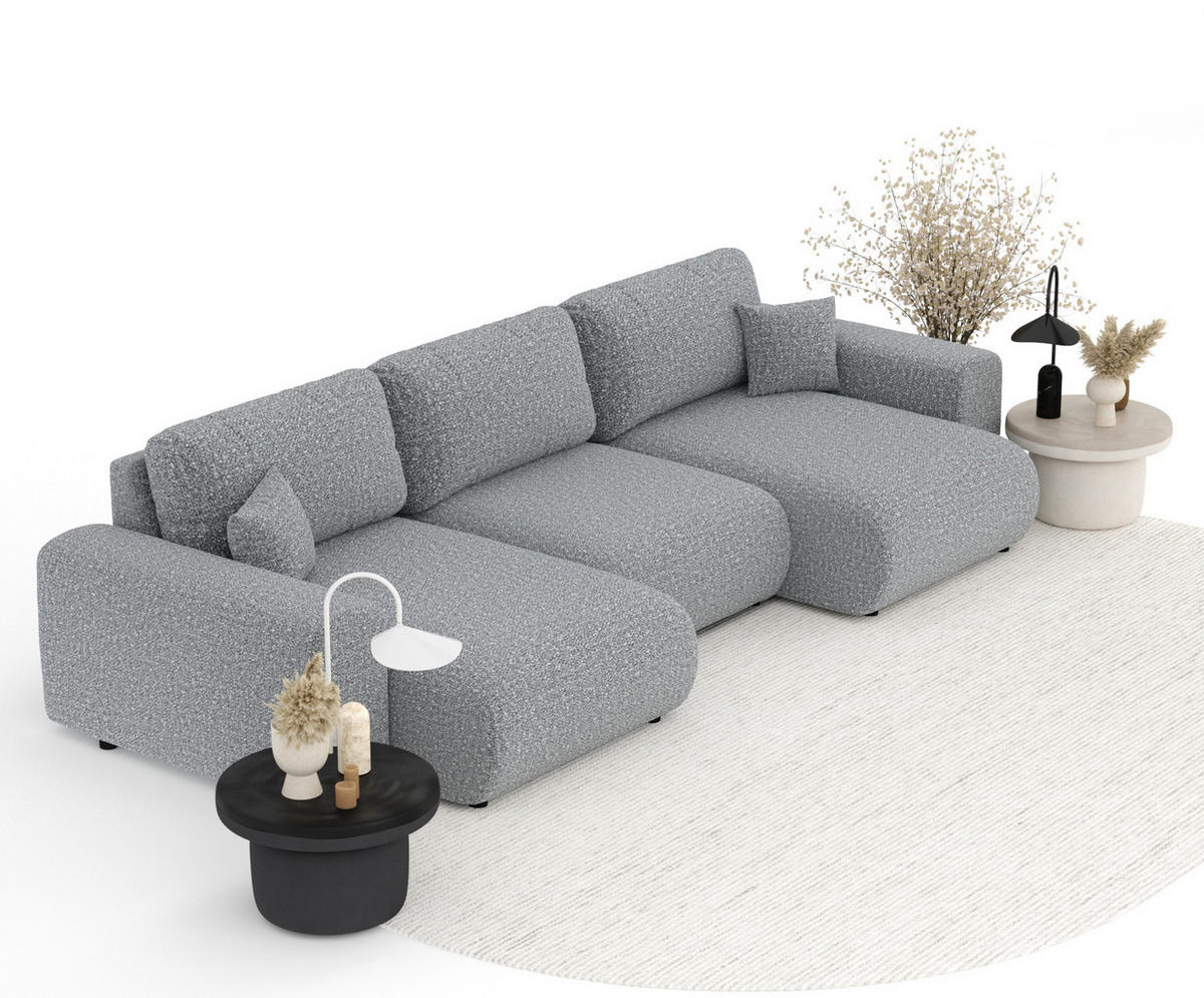 PANORAMASOFA Zanzibar Grau Plüschstoff - Schwarz/Grau, Holz/Holzwerkstoff (325/79/144cm) - Maison de Reve