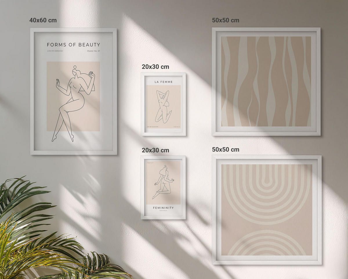 WANDBILDER 5er-Set - 50x50 cm & 20x30 cm & 40x60 cm Weißer Rahmen - Eine Sammlung minimalistischer Formen - Weiß, Kunststoff (40/60cm) - ArtPrintCave