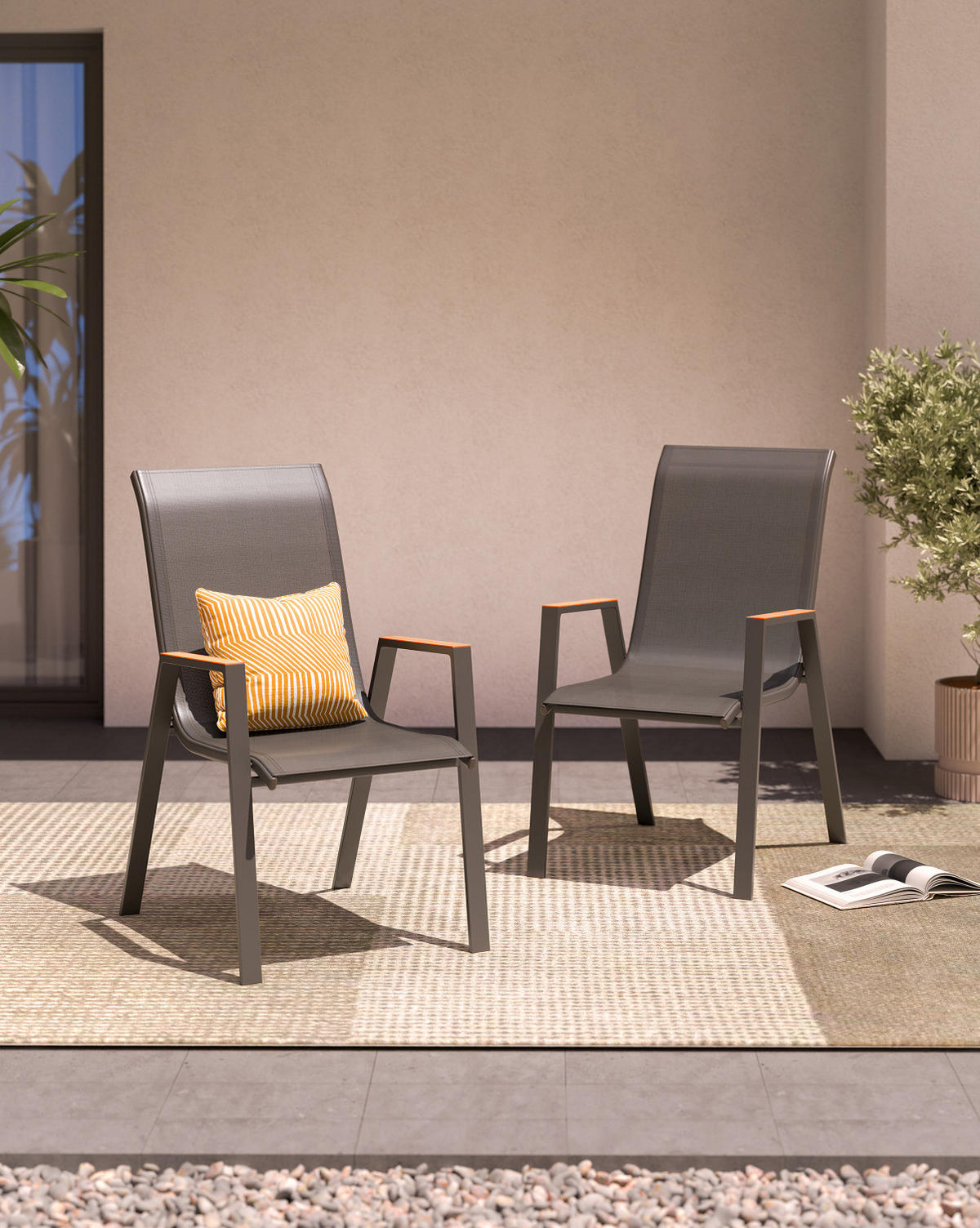 STAPELSTUHL - Stahl / Mischgewebe - Anthrazit - 2er-Set - Anthrazit/Braun, Textil/Metall (54/90/69cm) - home24