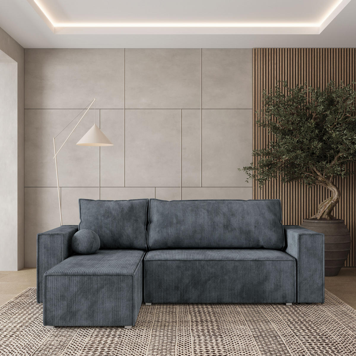 ROHOVÁ SEDAČKA RAVELO šedá - šedá, dřevo/textil (240/140cm) - MASSENO