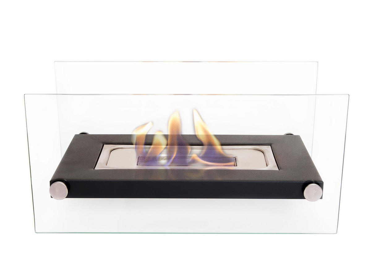 BIOETHANOL-KAMIN Schwarz Tischmodell inklusive 0.25 L Brennblock - Schwarz, Glas (34/16/16cm) - Purline