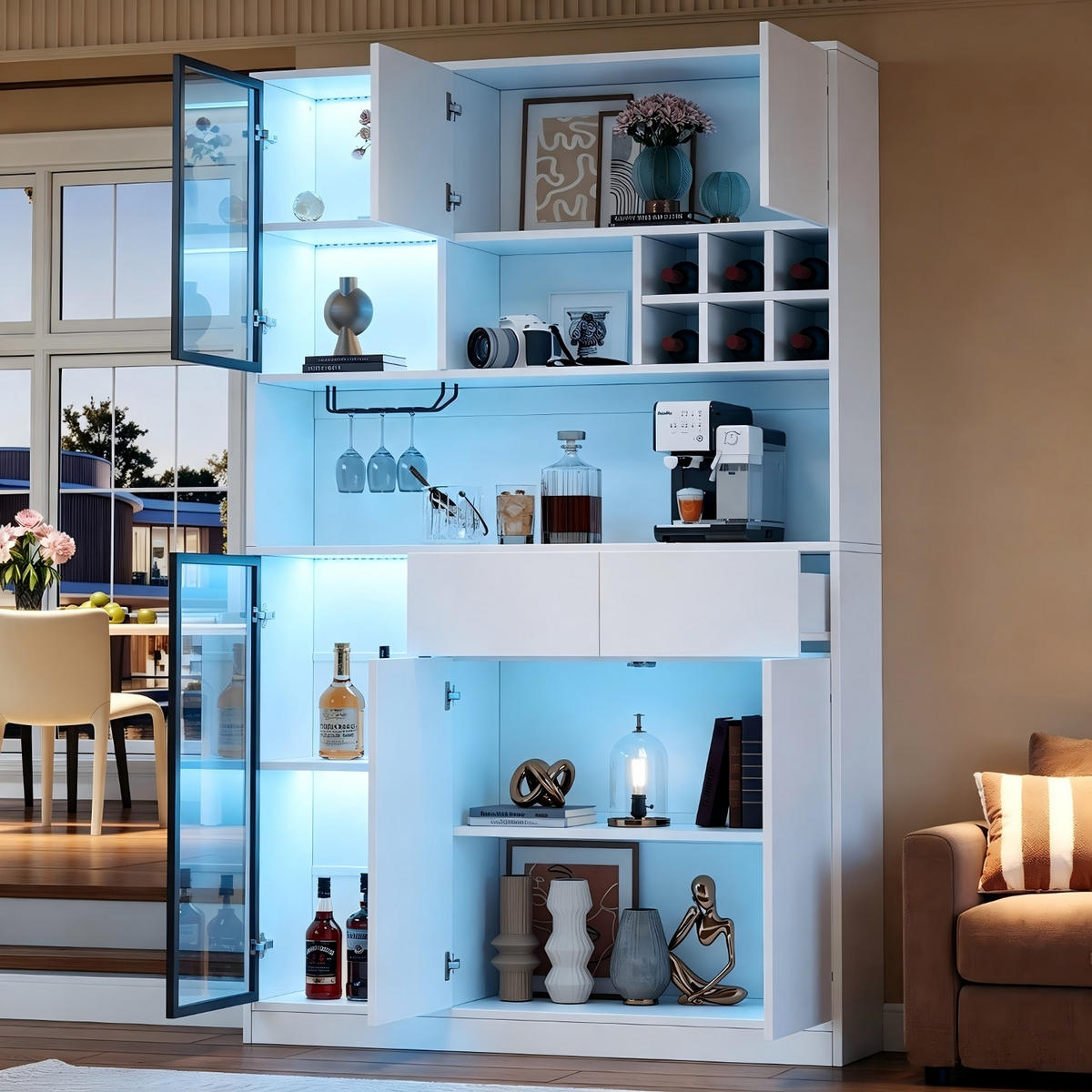 KÜCHENSCHRANK Vitrine weiß mit LED, 120/200/33 cm, Spanplatte und Glas, Weiß, MIT LED-BELEUCHTUNG, für Wohnbereich - Weiß, Holzwerkstoff (33/200/120cm) - Rolipo