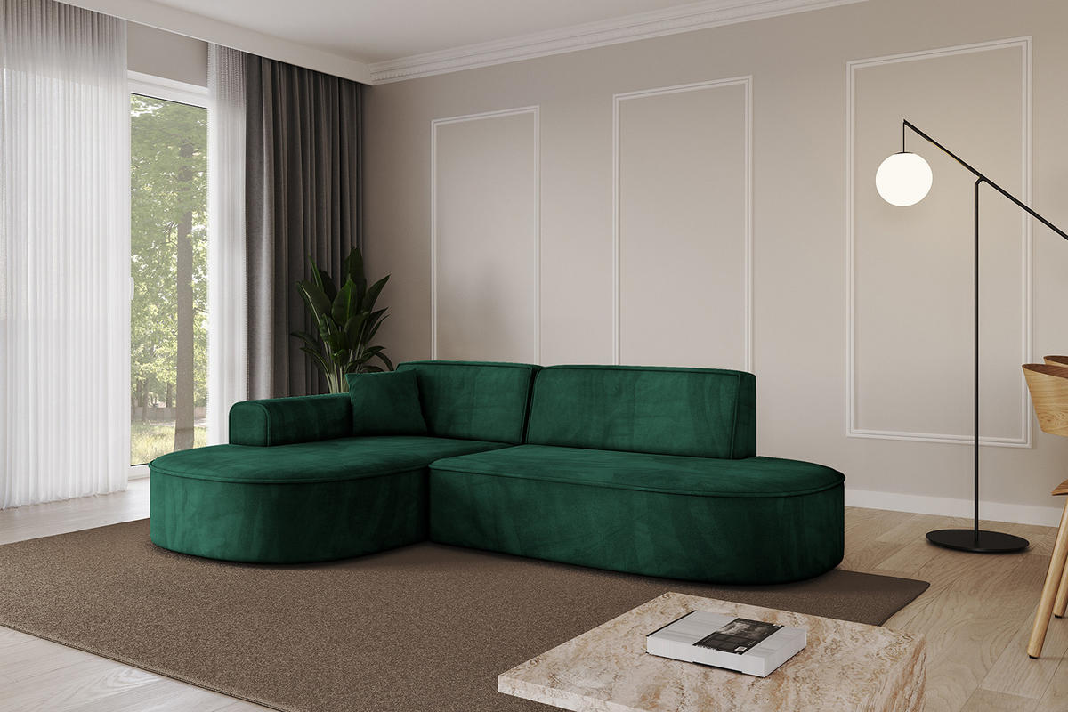 ECKSOFA Ottomane Links MARI-L1 - 243x171x79 cm Grün Velours - Schwarz/Grün, Holzwerkstoff/Kunststoff (243/171cm) - ALTDECOR