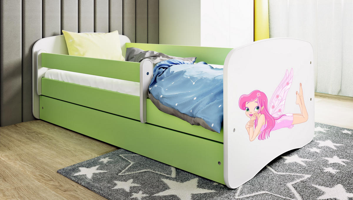 KINDERBETT Fee mit Flügeln mit Schublade 160/80 90/61/164 - Grün, Holzwerkstoff (80/160cm) - RAUMHIRSCH FURNITURE