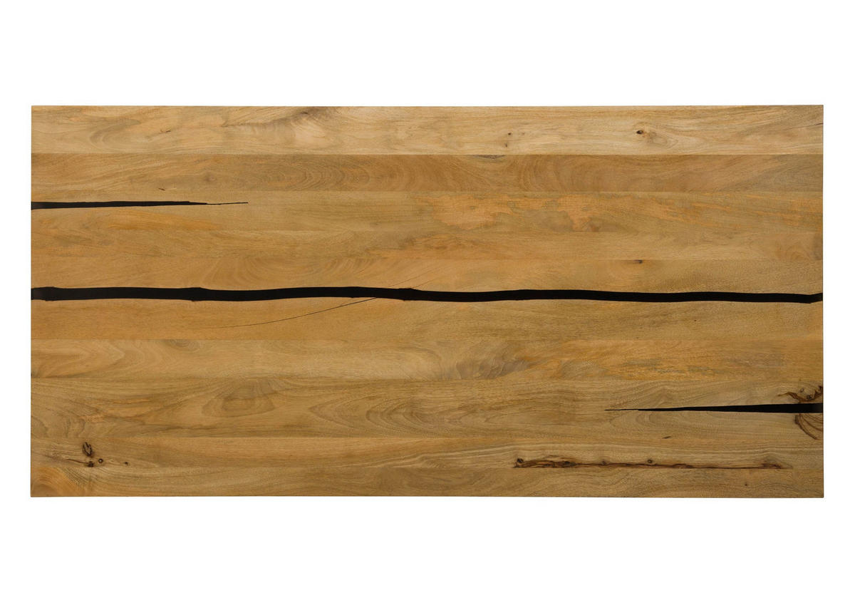 ESSTISCH Mango 180x90x74 natur lackiert / Epoxid schwarz, Kreuzgestell rund anthrazit matt EPOXY - Braun, Holz (90/180/74cm) - Massivmoebel24