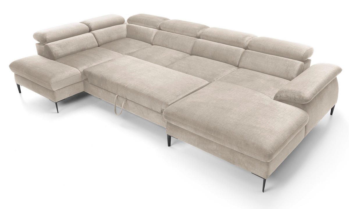 ECKSOFA U-Form 350 cm Amaro M mit Schlaffunktion, Rechts, Creme - Creme, Holz (353/214cm) - Emporius