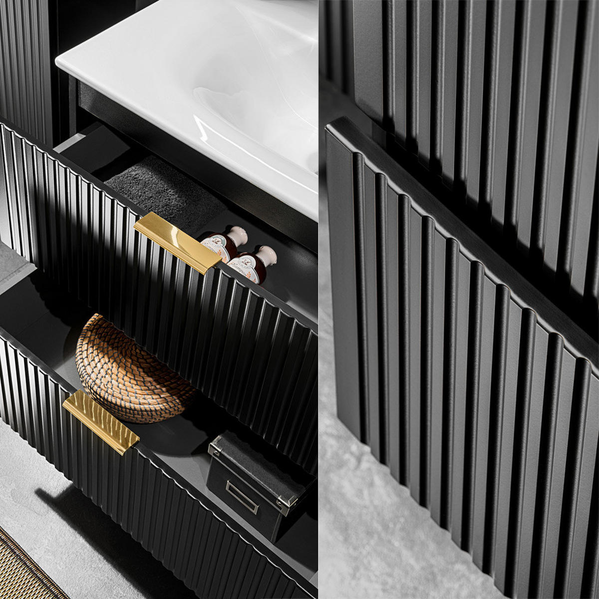 BADMÖBEL-SET 5-TLG. Adelaide-56 - Schwarz, Holzwerkstoff (220/200/47cm) - Lomado