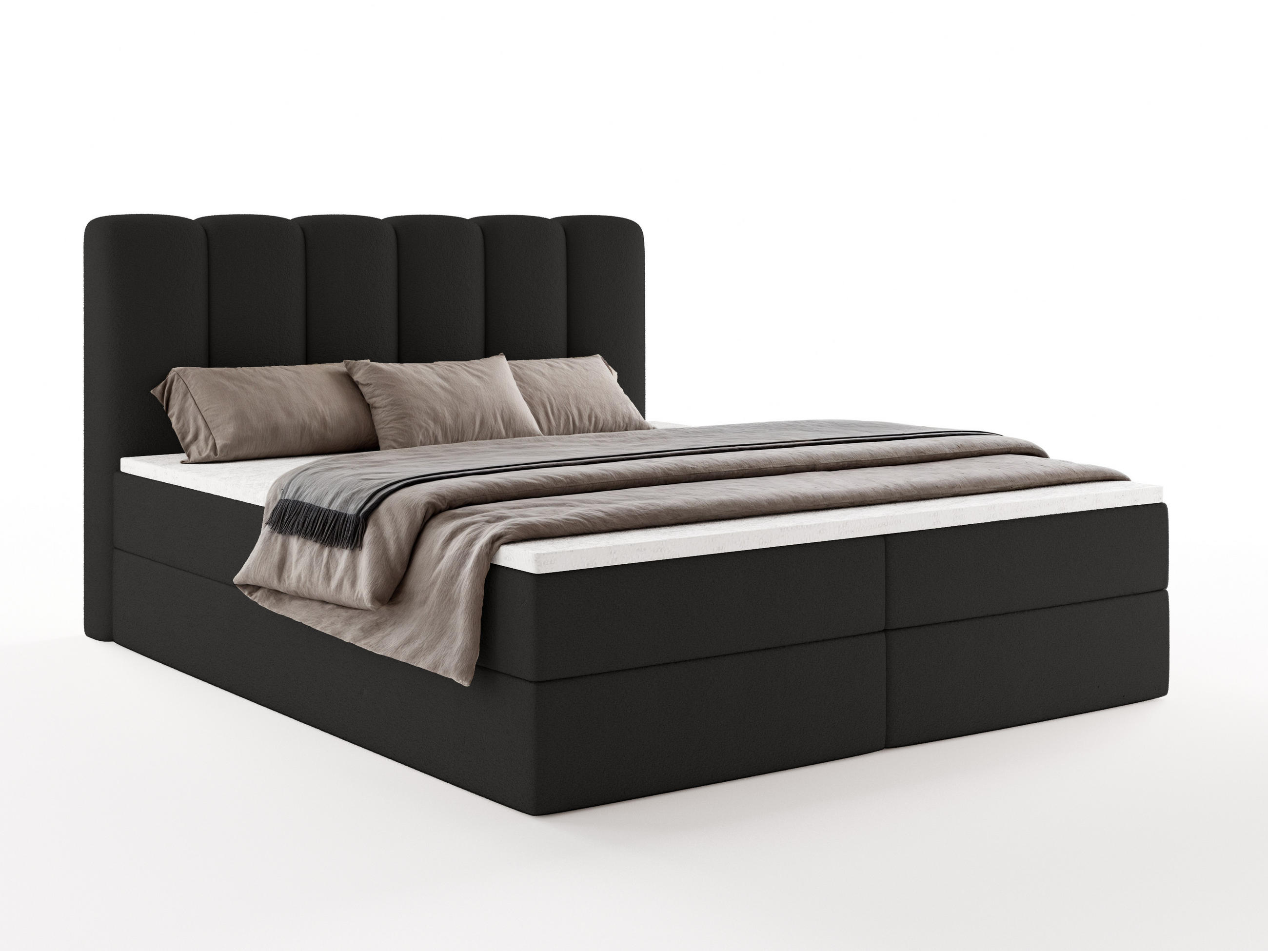 BOXBETT NOLARO 140x200 cm Komplett-Set mit Bettkasten, Bonell-Matratze und Topper, Bouclé Schwarz - Schwarz, Textil (140/200cm) - Luxkor24