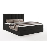 BOXBET NOLARO 160x200 cm Komplett-Set mit Bettkasten, Bonell-Matratze und Topper, Bouclé Schwarz - Schwarz, Textil (160/200cm) - Luxkor24