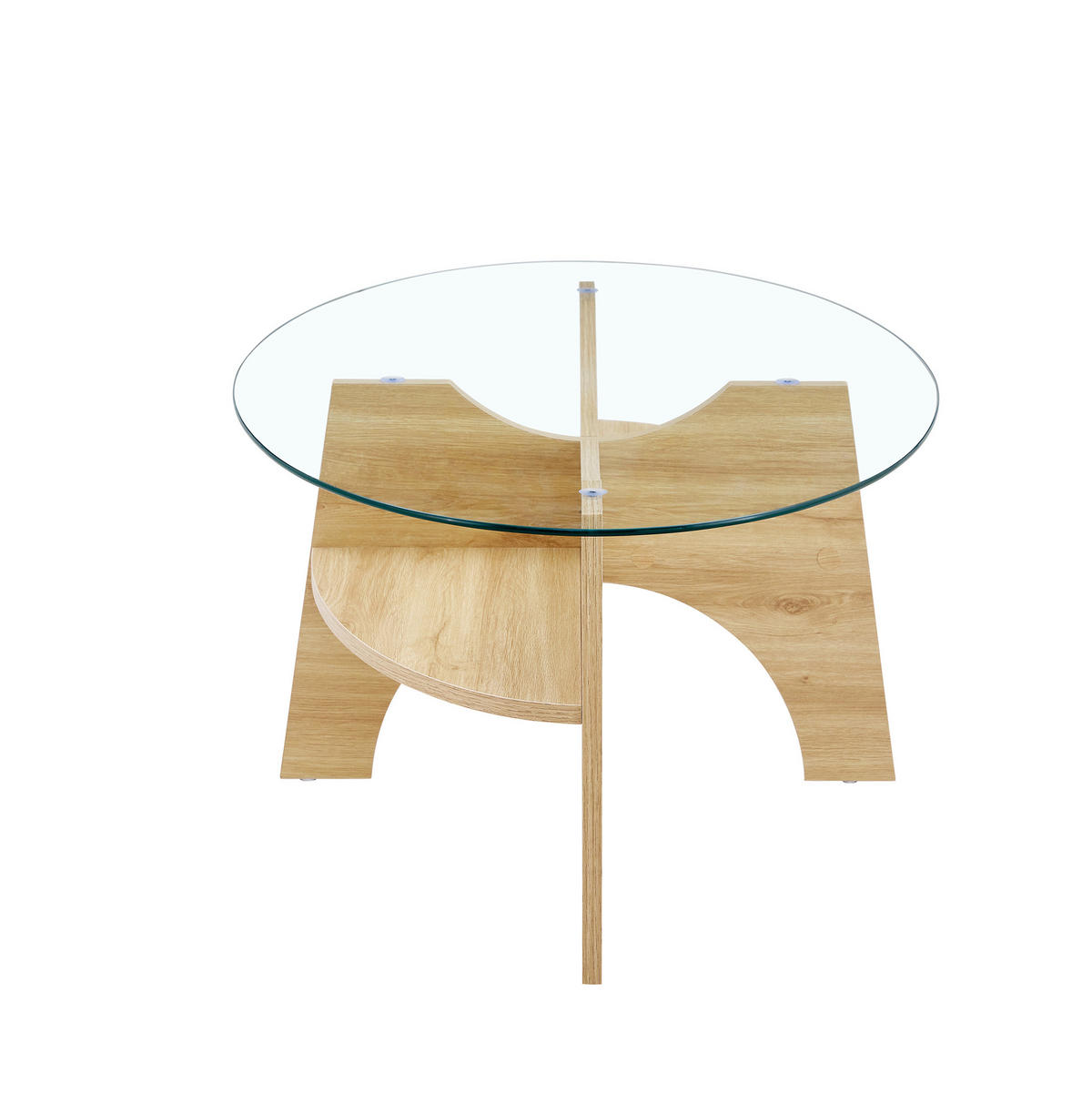 COUCHTISCH 104,9/60 cm mit Ablagefach, Sicherheitsglas und ovalem Design, Transparent/Holzfarben - Transparent, Glas (104.9/60/45cm) - Modfu