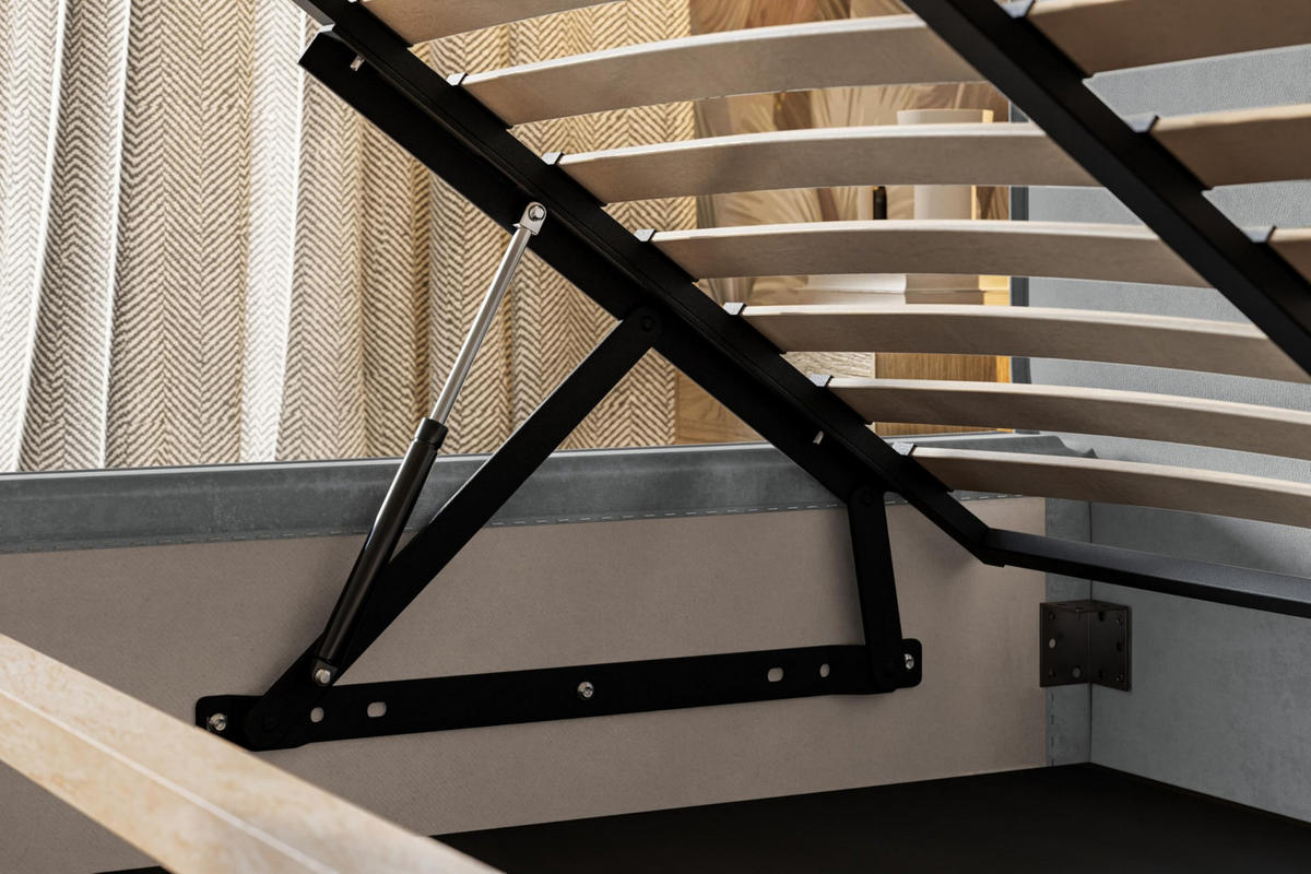 BETT 120x200 - Polsterbett mit Bettkasten und Metallrahmen - Modern Betten - Hochwertiger Poso-Stoff - Kollektion Milano - Grau - Dunkelgrau, Holz/Textil (120/200cm) - Alpi-Möbel