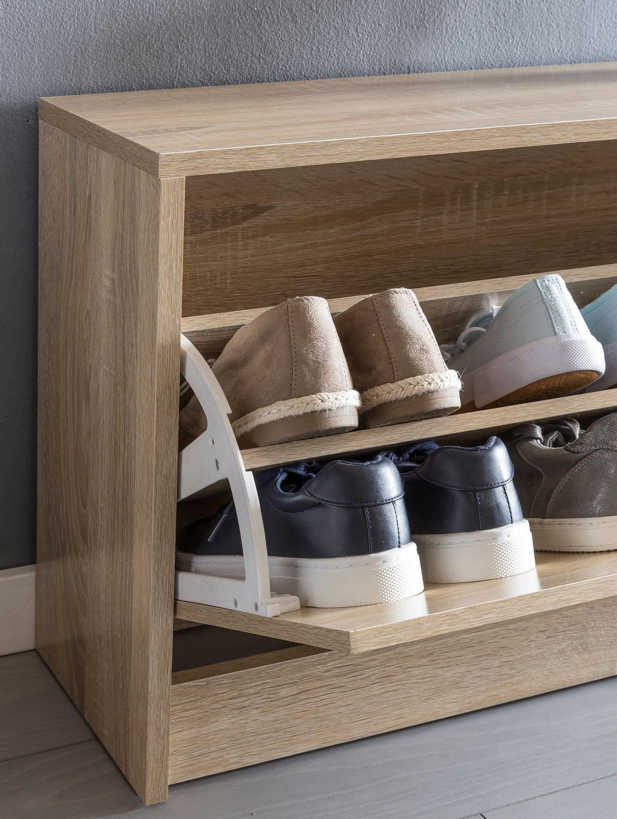 SCHUHKIPPER aus Holz in Beige mit Ablage und 1 Fach, 80x24x47 cm - Beige/Braun, Holz (80/47/24cm) - KADIMA DESIGN