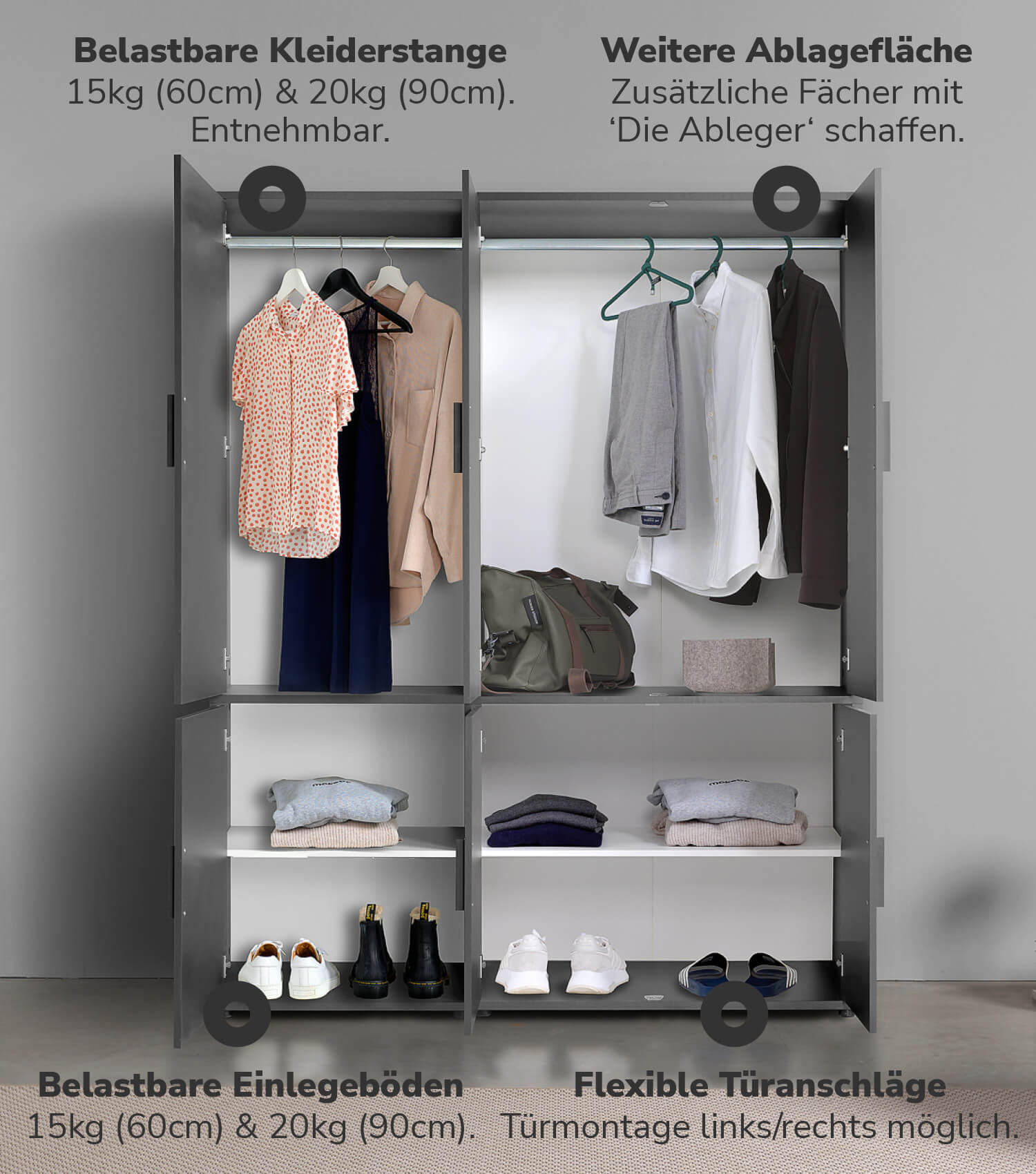 KLEIDERSCHRANK mit Spiegel Der Grenzenlose - Anthrazit, Holzwerkstoff (150/187/58cm) - Mokebo
