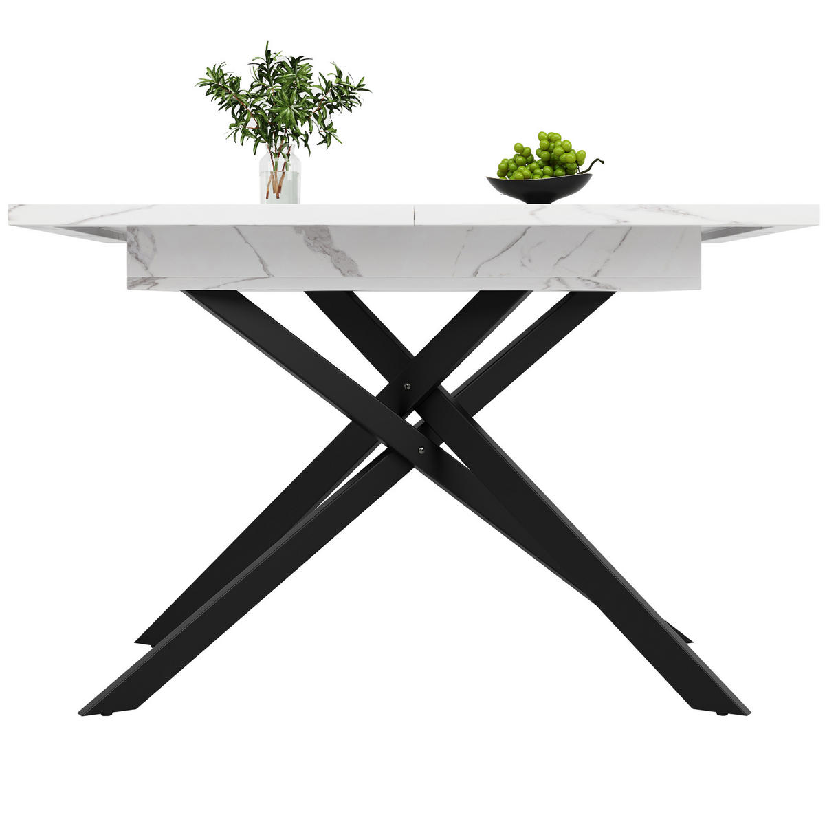 JÍDELNÍ stůl 120-160/80/76,5 cm bílý/černý z MDF a kovu rozkládací - bílá, kompozitní dřevo (160/80/76.5cm) - OKWISH