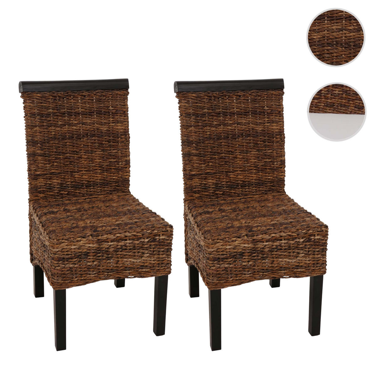 ESSZIMMERSTUHL 2er-Set Korbstuhl Stuhl Bananengeflecht 93x47x43cm Sitzhöhe 47cm dunkel mit Kissen - Dunkelbraun, Kunststoff (47/93/43cm) - CHEFGASTRO