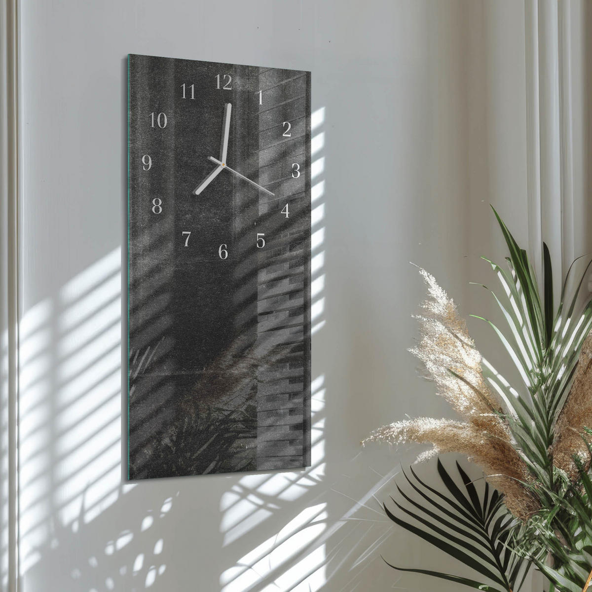 WANDUHR 30x60 cm - Wiese - Grau, Glas (30/60/0.4cm) - TULUP