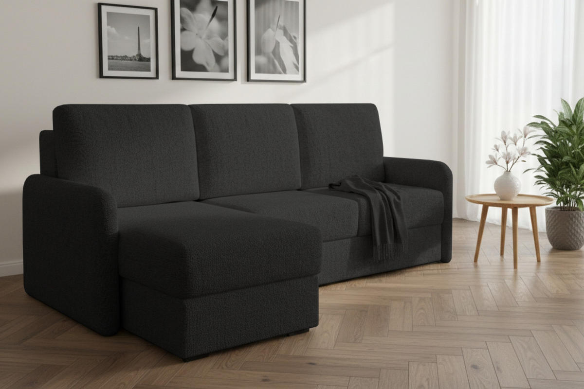 ECKSOFA BIANCO 215 cm breit in Stoff Schwarz links - Schwarz, Holzwerkstoff/Textil (215/145cm) - Deine Möbel 24