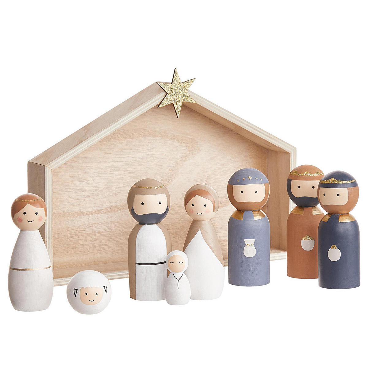 DEKO-KRIPPEN (9-teilig) X-Mas - Beige, Holz (22cm) - Butlers