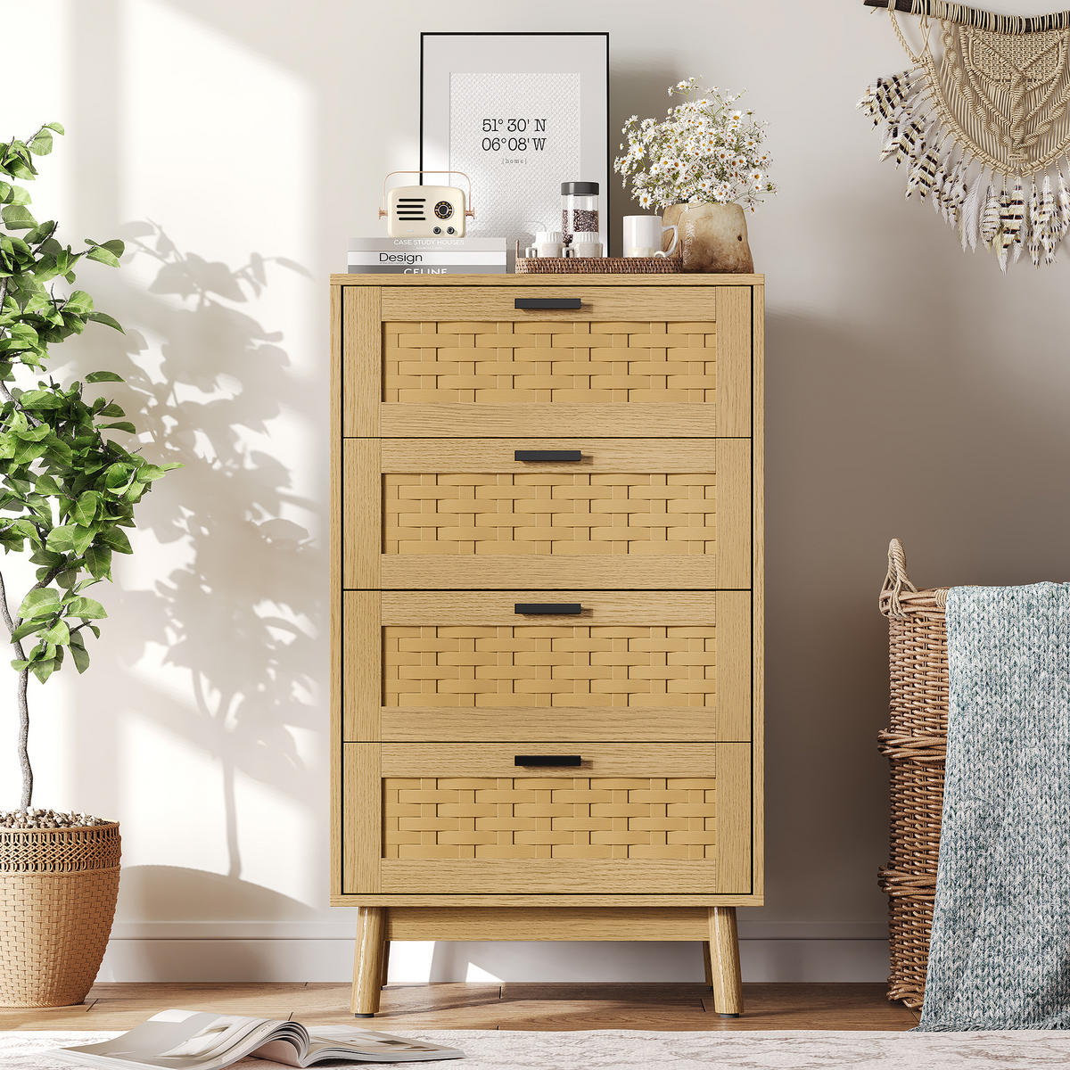 KOMMODE 4 Schubladen 55/39/95 cm Holzoptik Eiche - Eichefarben, Holz/Metall (40/80/115cm) - PARAFTA HOME