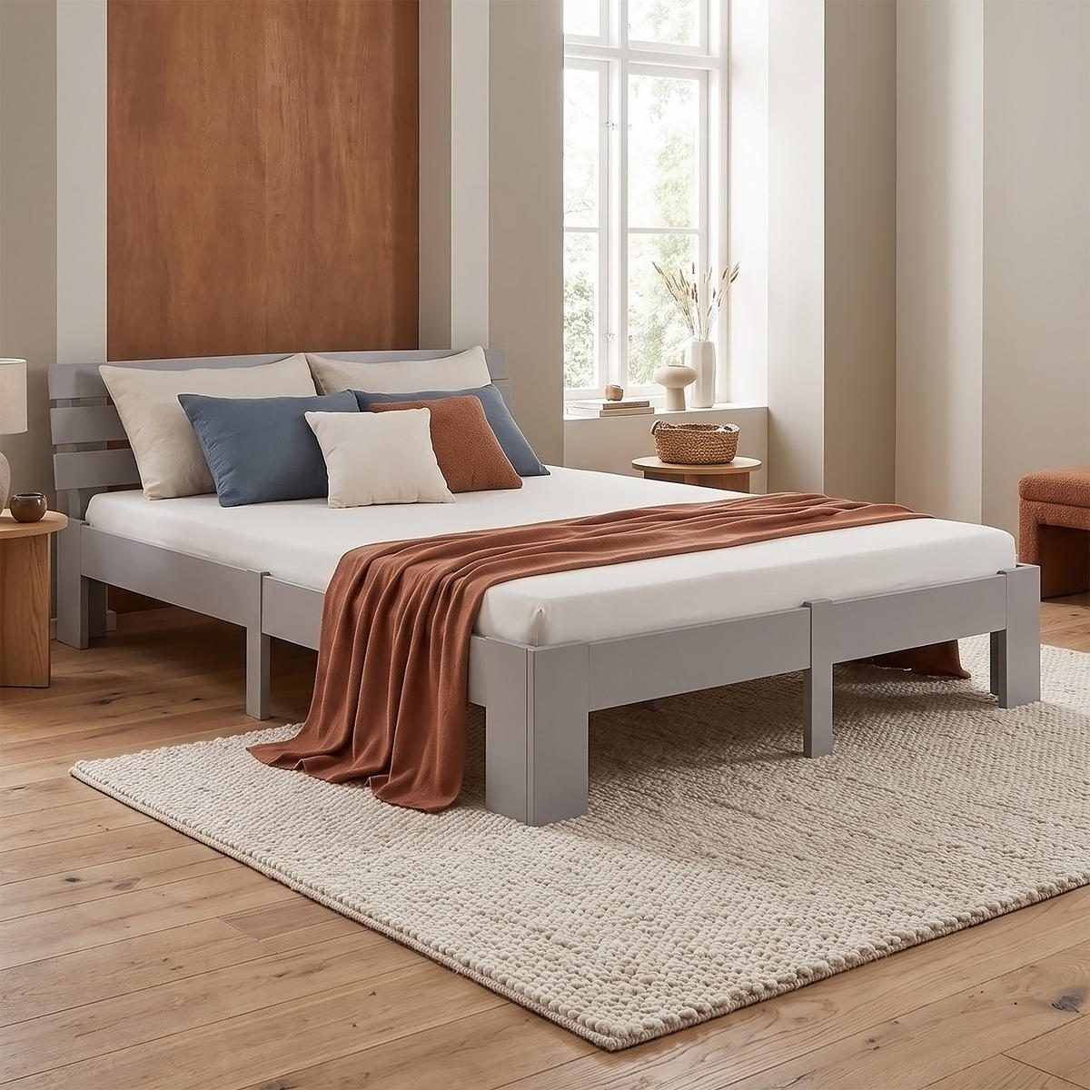 HOLZBETT mit Matratze 180/200 cm Doppelbett Grau - Grau, Holz (180/200cm) - Homestyle4u