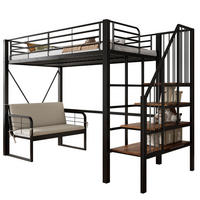ETAGENBETT 90/200 cm mit abnehmbarem Polstersofa, Stauraumtreppe und Metallrahmen, Schwarz - Schwarz, Holzwerkstoff (90/200cm) - Redom