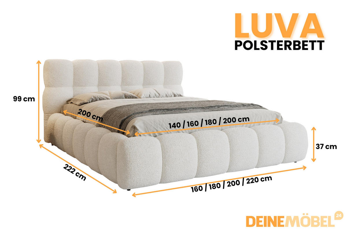 POLSTERBETT LUVA 160/200 in Boucle Weiß - Weiß, Holz/Holzwerkstoff (160/200cm) - Deine Möbel 24