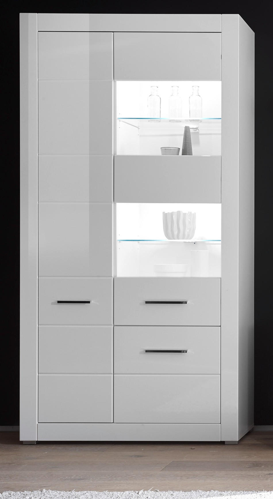 VITRINE weiß Hochglanz 100 cm, Glasvitrine mit 10 Fächern - Weiß Hochglanz/Silberfarben, Glas/Holzwerkstoff (100/198/35cm) - Furn.Design