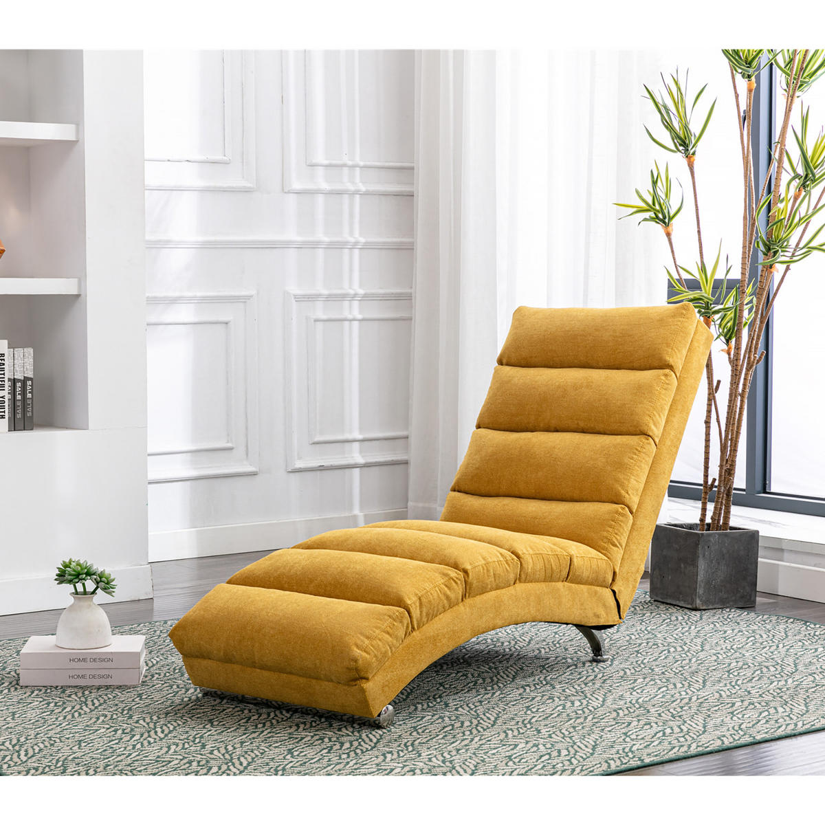 MASAŽNA FOTELJA u senf žutoj boji s funkcijom vibracije, od lana - srebrne boje/žuta, drvni materijal/tekstil (55/84/148cm) - CHICFURN