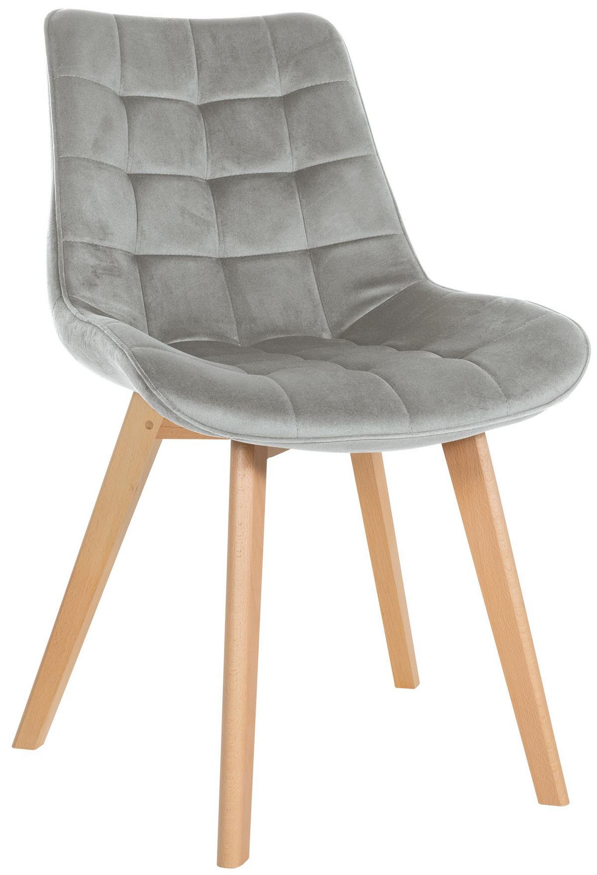 STUHL Samt grau - Eukalyptusholzfarben/Grau, Holz/Textil (54/84/63cm) - CLP