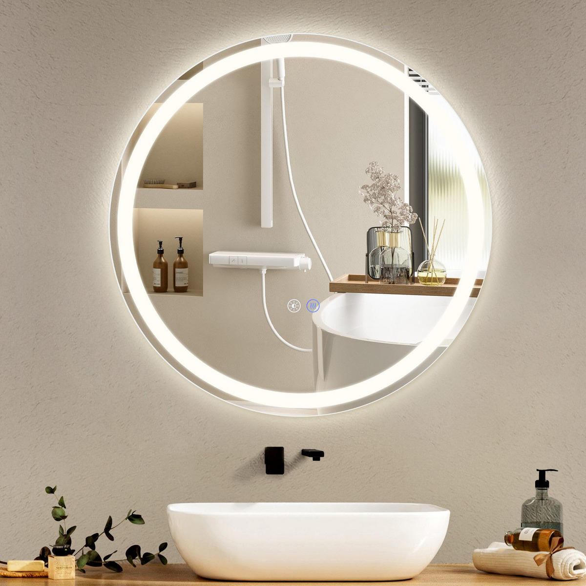 BADEZIMMERSPIEGEL Mainz mit LED-Leuchte Ø50 cm - Weiß, Glas (50/3/50cm) - Nettlife