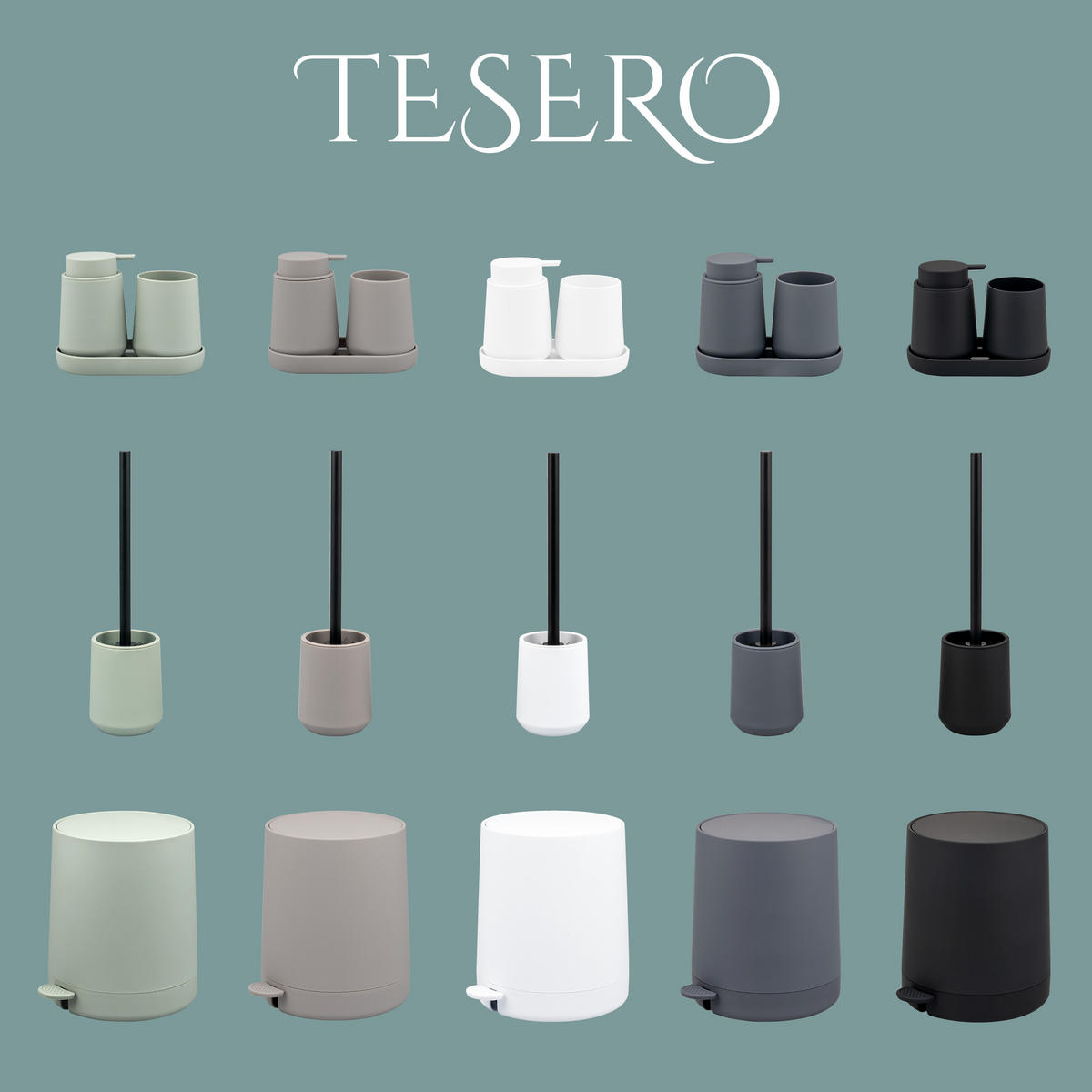 BAD-ACCESSOIRES-SET TESERO, Soft-Touch, weiß - Weiß, Kunststoff (22.5/25.5/25cm) - eluno