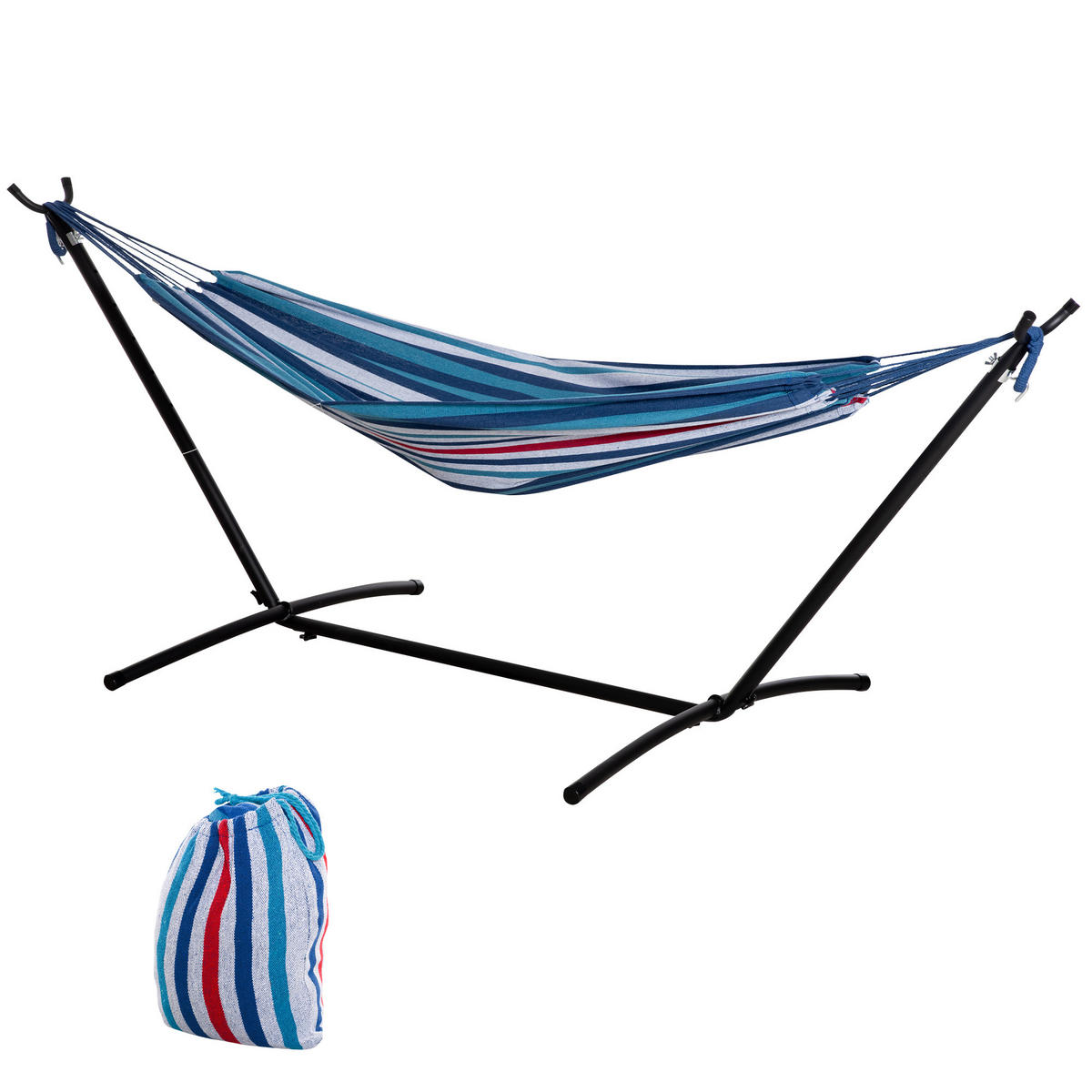 HÄNGEMATTE mit Gestell DE-13571 höhenverstellbar Blau-Weiß - Blau, Textil (117/105/298cm) - ComfortXL
