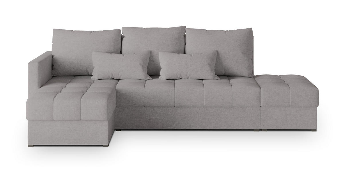 ECKSOFA LUMARI L-S Hellgrau Plüsch-Stoff mit Schlaffunktion - Hellgrau, Holz (262/143cm) - MASSENO