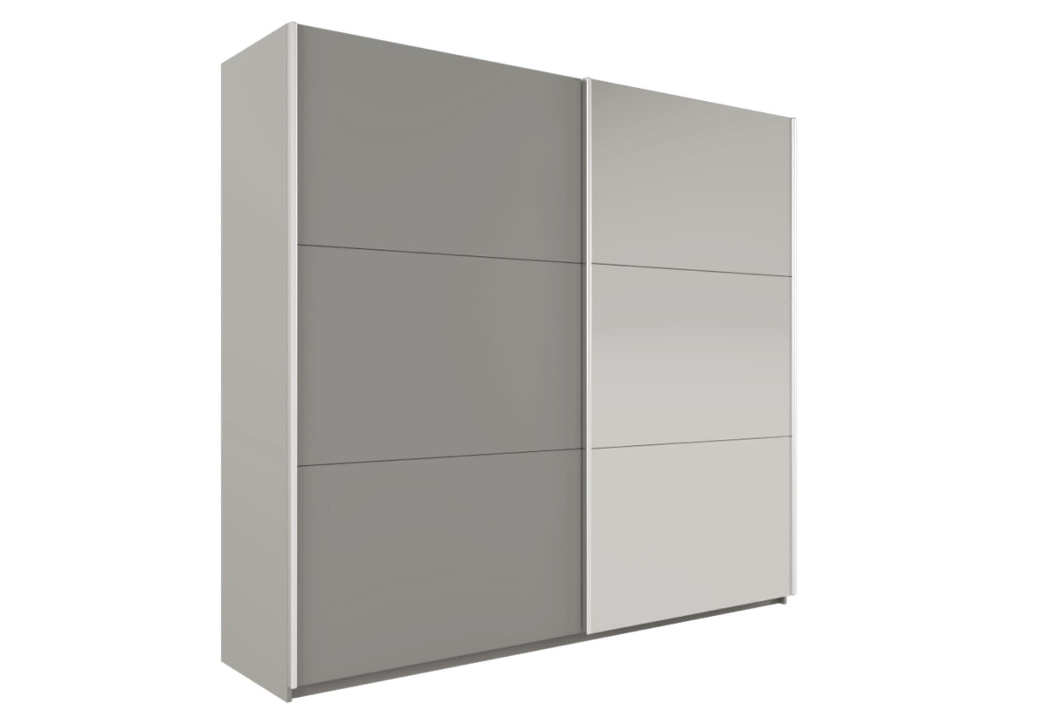 KLEIDERSCHRANK Govi 250 Platin, zweitüriger Schiebeschrank mit Spiegel und Schubladen - Platinfarben, Holzwerkstoff (250/215/65cm) - Bettso