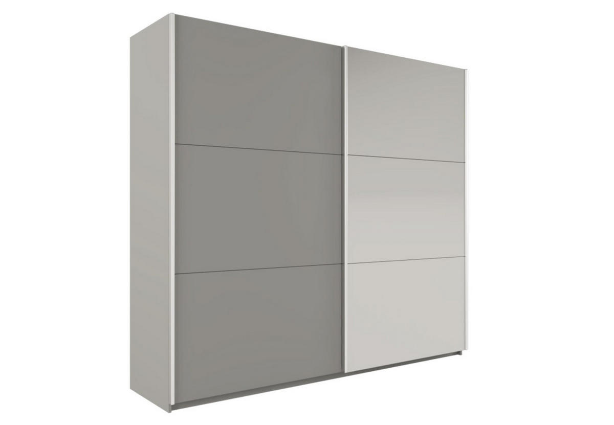 KLEIDERSCHRANK Govi 250 Platin, zweitüriger Schiebeschrank mit Spiegel und Schubladen - Platinfarben, Holzwerkstoff (250/215/65cm) - Bettso