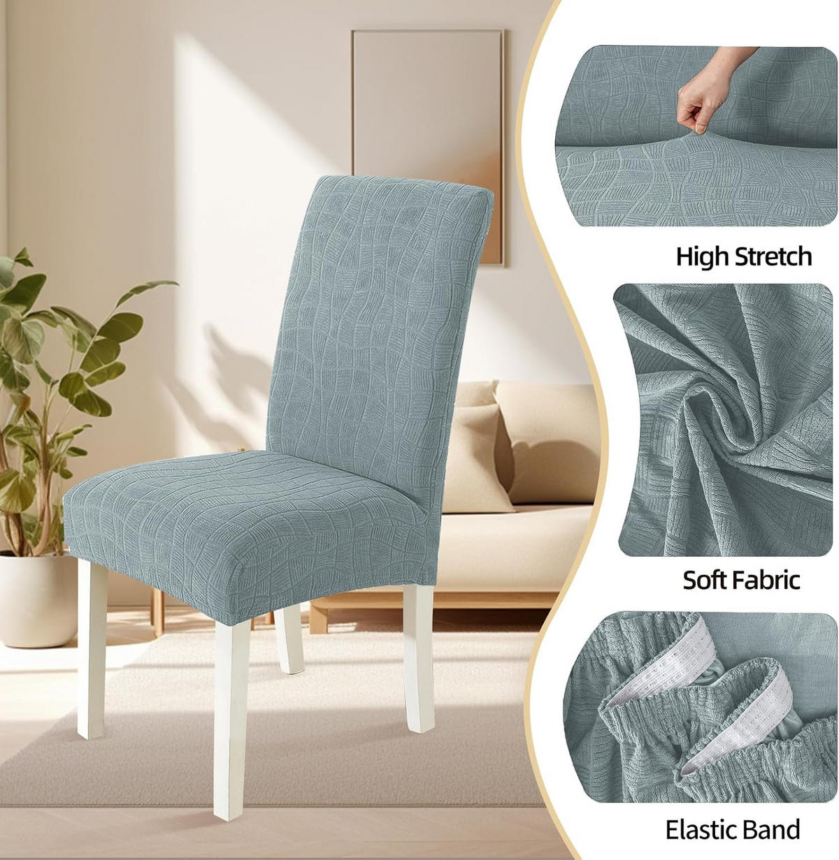 STUHLHUSSE – dehnbar von 35 bis 53 cm – graublau – 4er-Set - Blau, Textil (47/36cm)